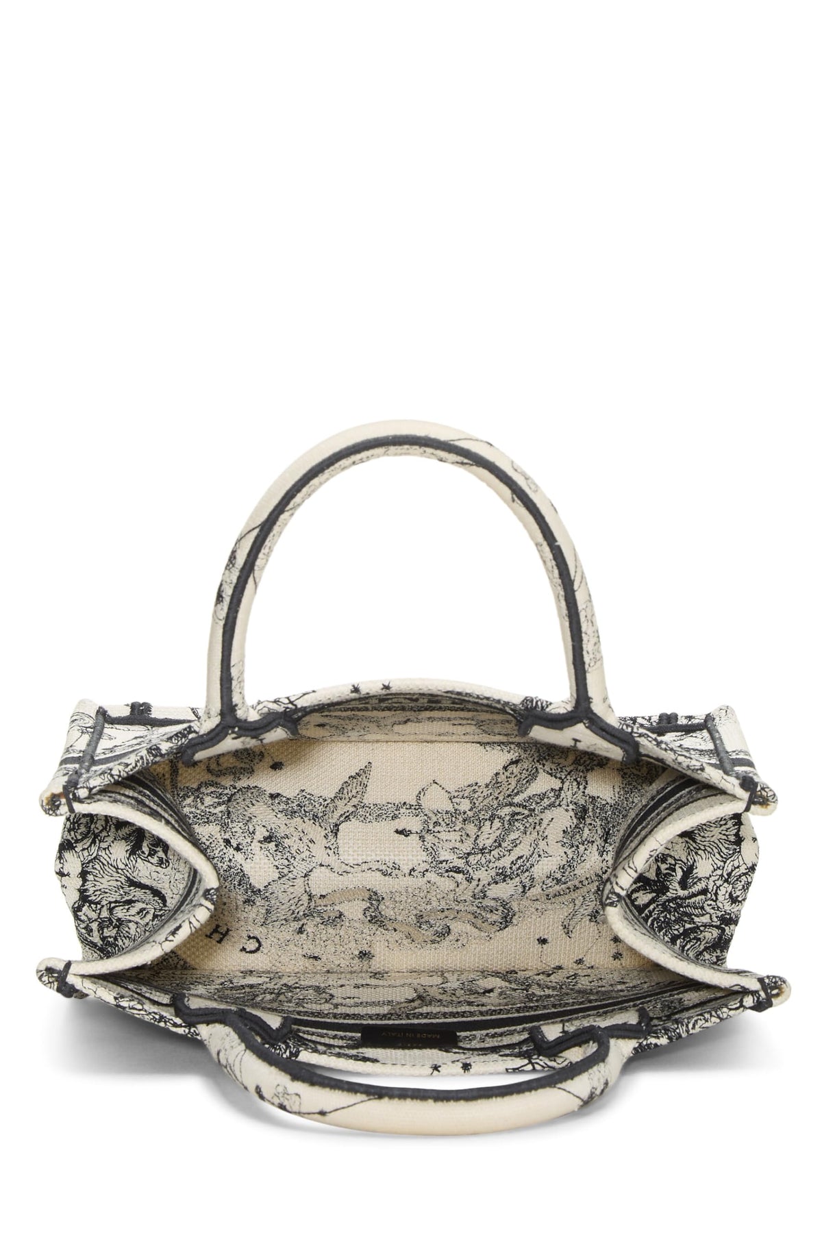 Dior, Black & White Zodiac Embroidered Canvas Book Tote Small, White