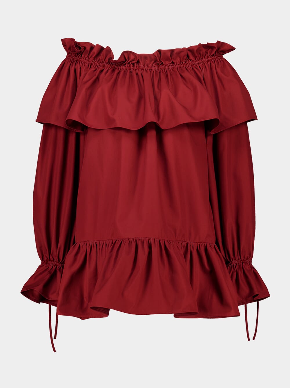 Bordeaux Off-the-Shoulder Ruffled Cotton Twill Dress