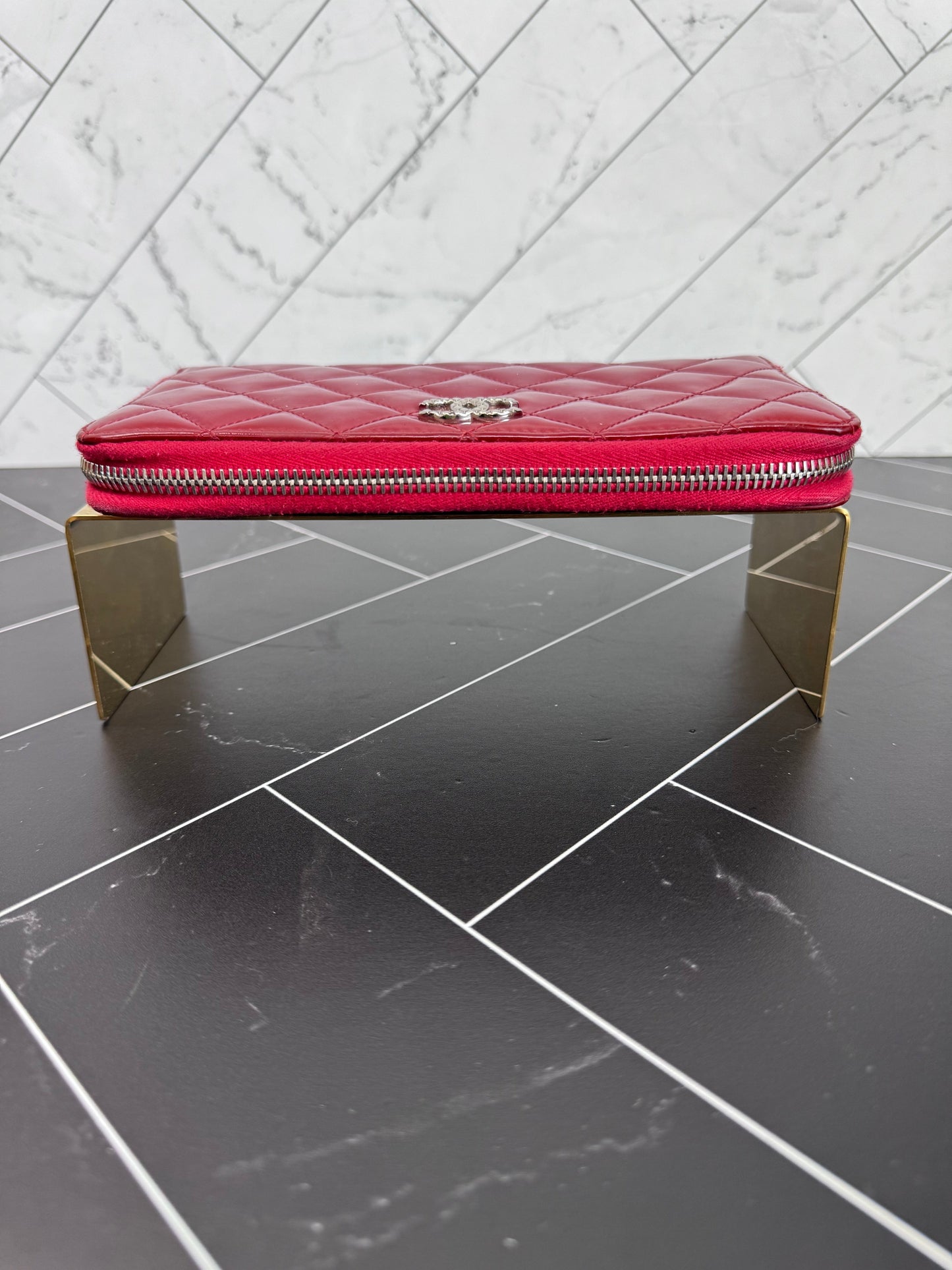 Chanel Fuchsia Patent Leather Quilted Zippy Wallet