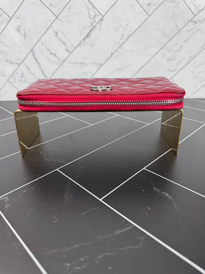 Chanel Fuchsia Patent Leather Quilted Zippy Wallet