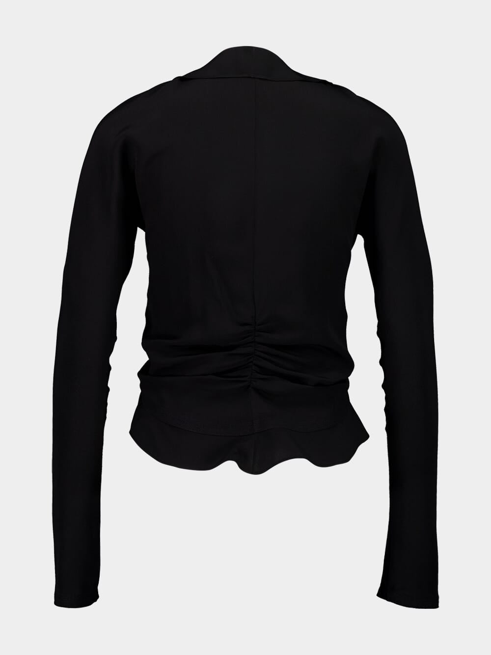 Black Ruffled Silk Crepe de Chine Blouse