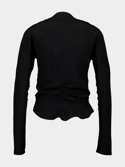 Black Ruffled Silk Crepe de Chine Blouse