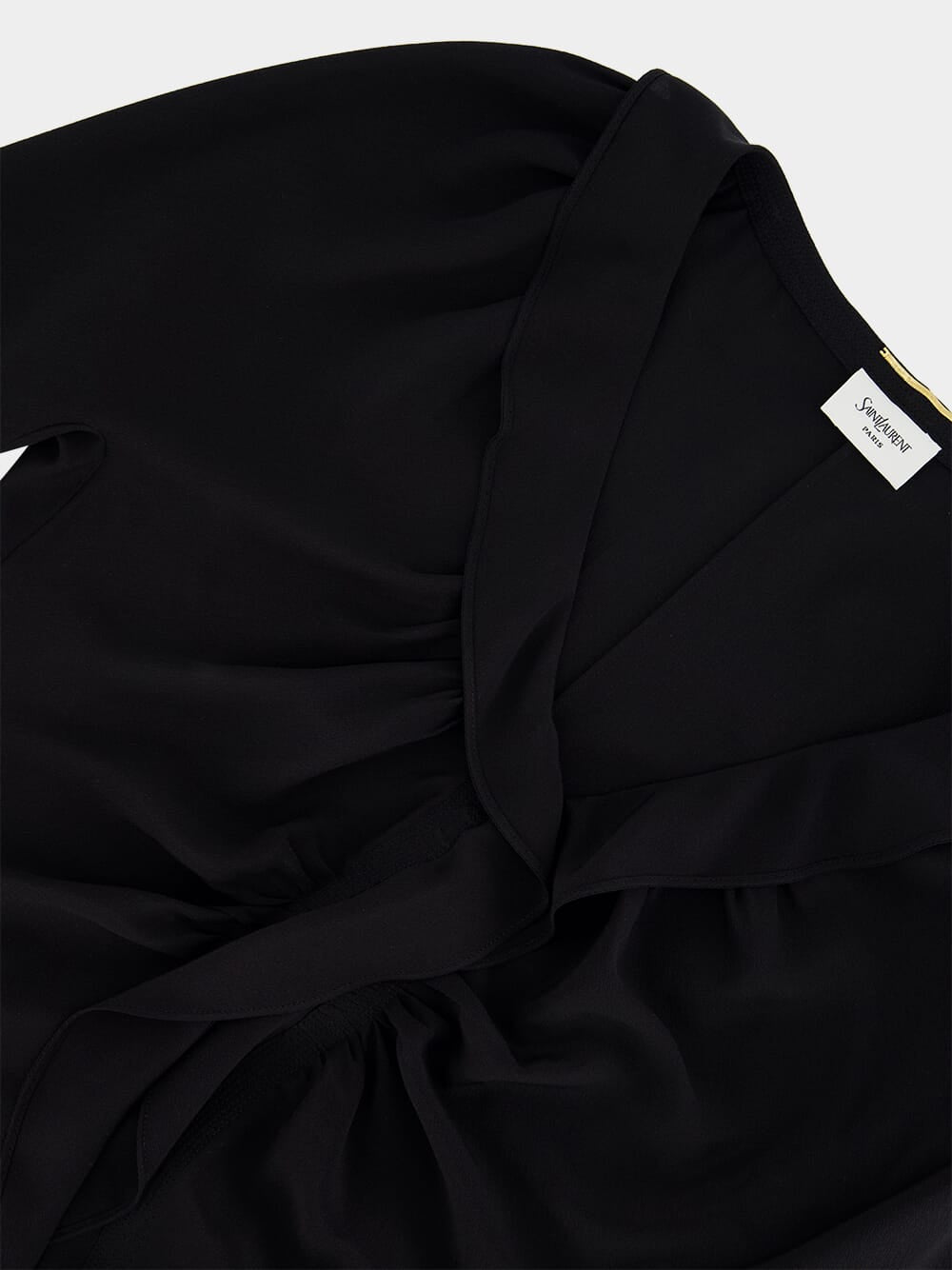Black Ruffled Silk Crepe de Chine Blouse