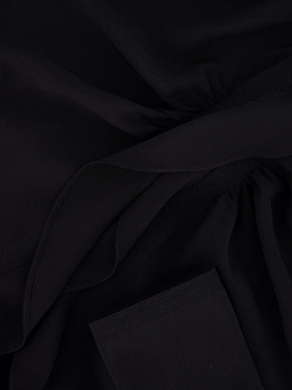 Black Ruffled Silk Crepe de Chine Blouse