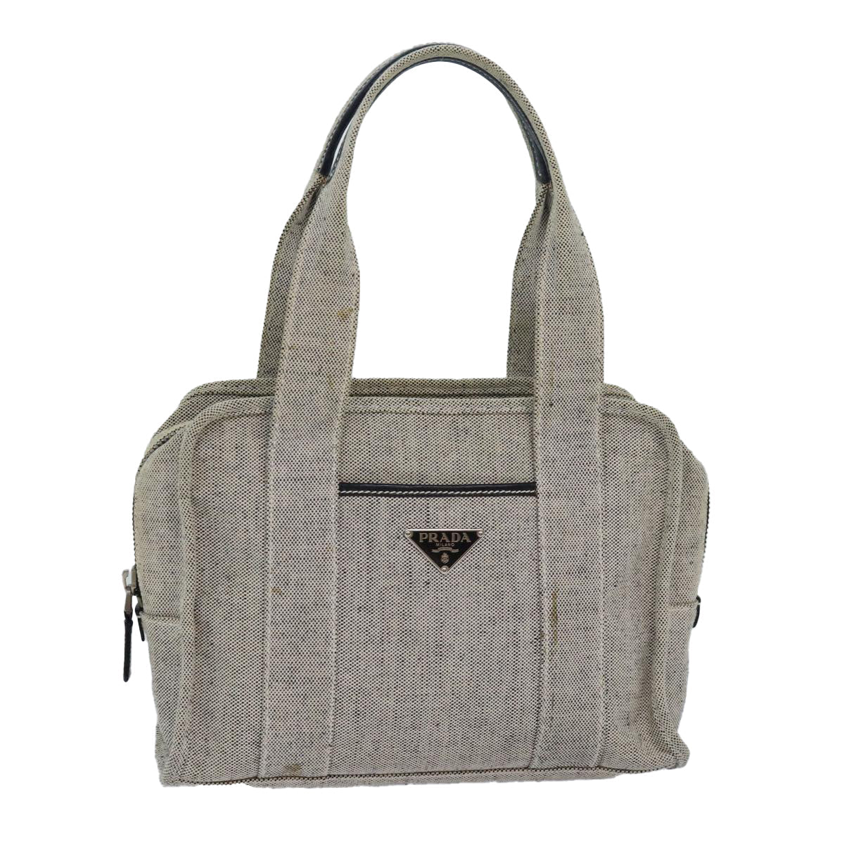 PRADA Hand Bag Canvas Gray Auth 82074