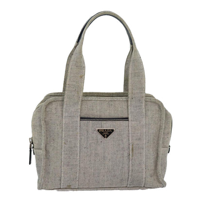 PRADA Hand Bag Canvas Gray Auth 82074