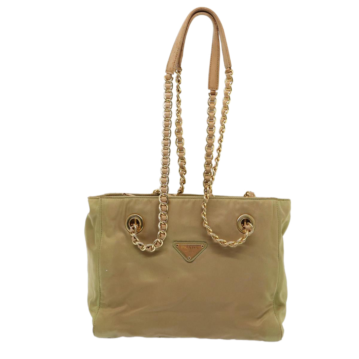 PRADA Chain Shoulder Bag Nylon Khaki Auth 82189