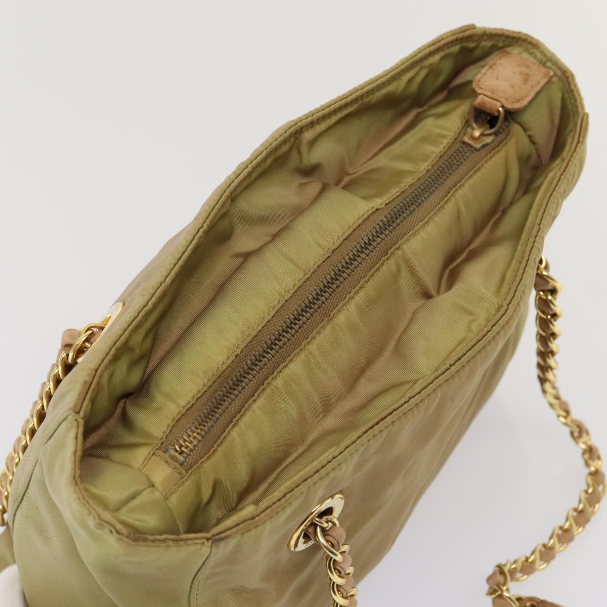 PRADA Chain Shoulder Bag Nylon Khaki Auth 82189