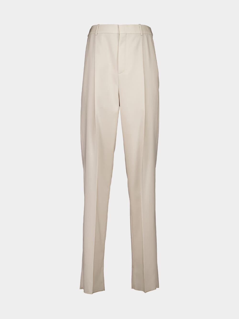 Beige High-Waisted Wool Trousers