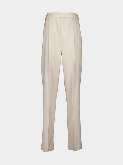 Beige High-Waisted Wool Trousers