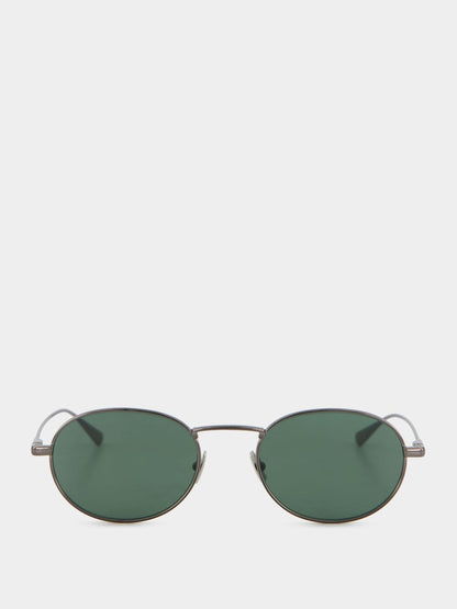 Semi Matte Black Round Metal Sunglasses
