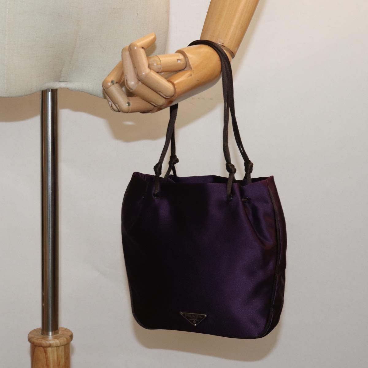 PRADA Hand Bag Satin Purple Auth 82240