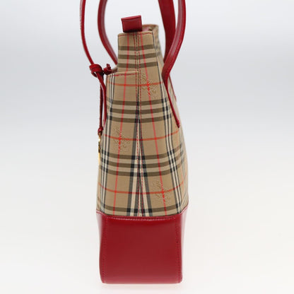 BURBERRY Nova Check Tote Bag Canvas Beige Red Auth 82269