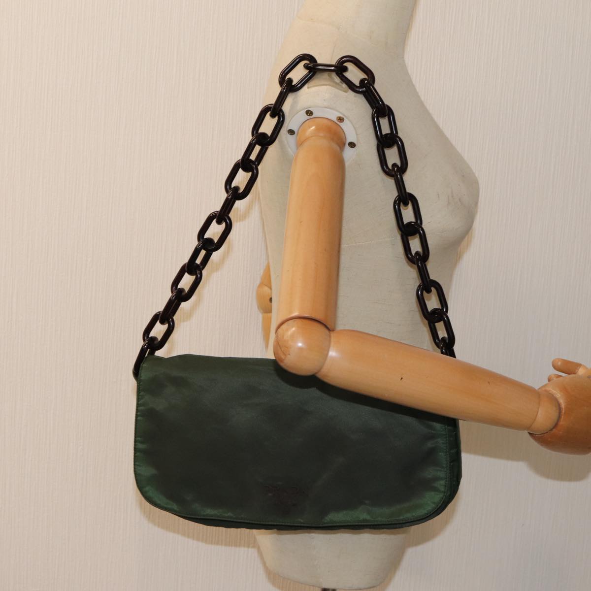 PRADA Chain Shoulder Bag Nylon Green Auth 82275