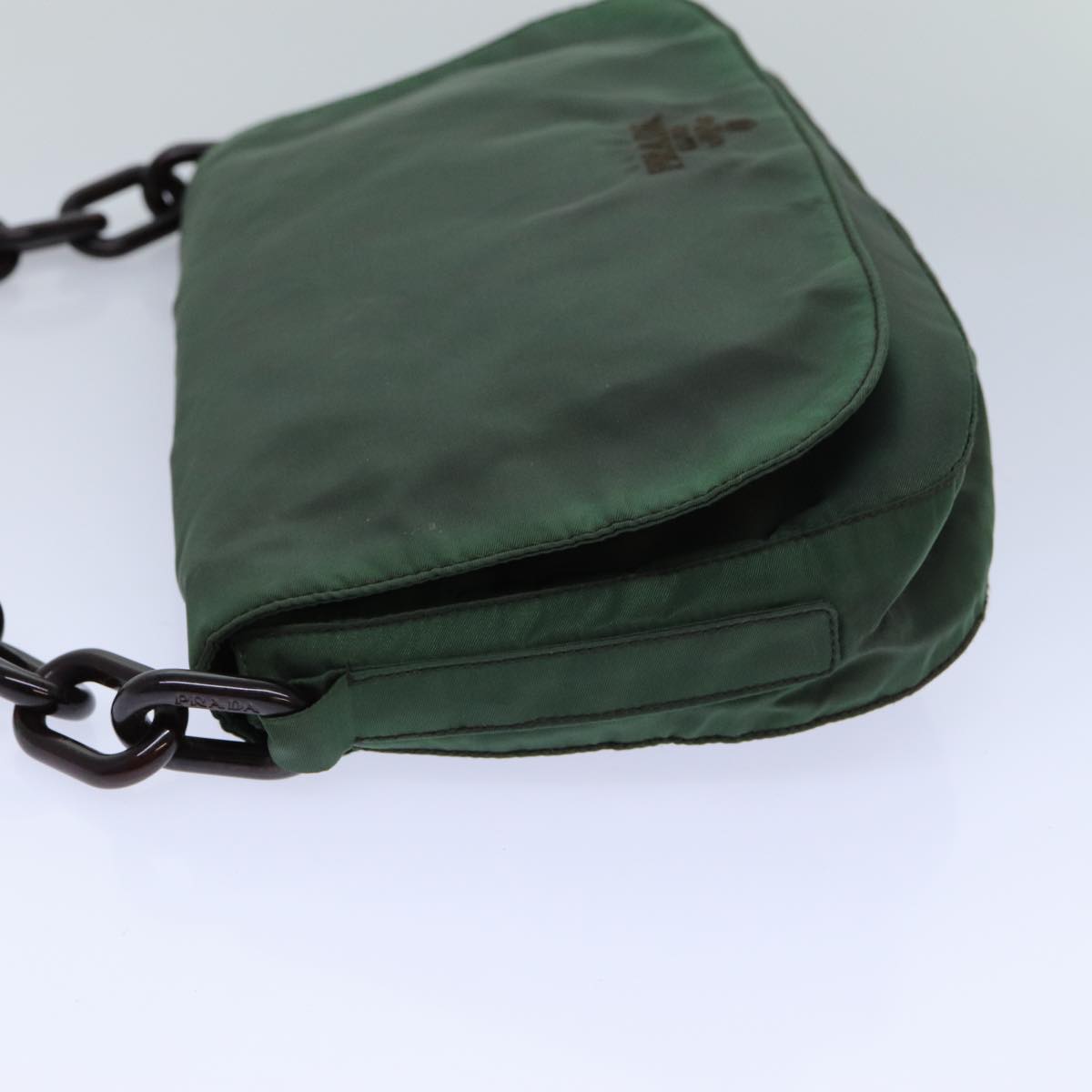 PRADA Chain Shoulder Bag Nylon Green Auth 82275