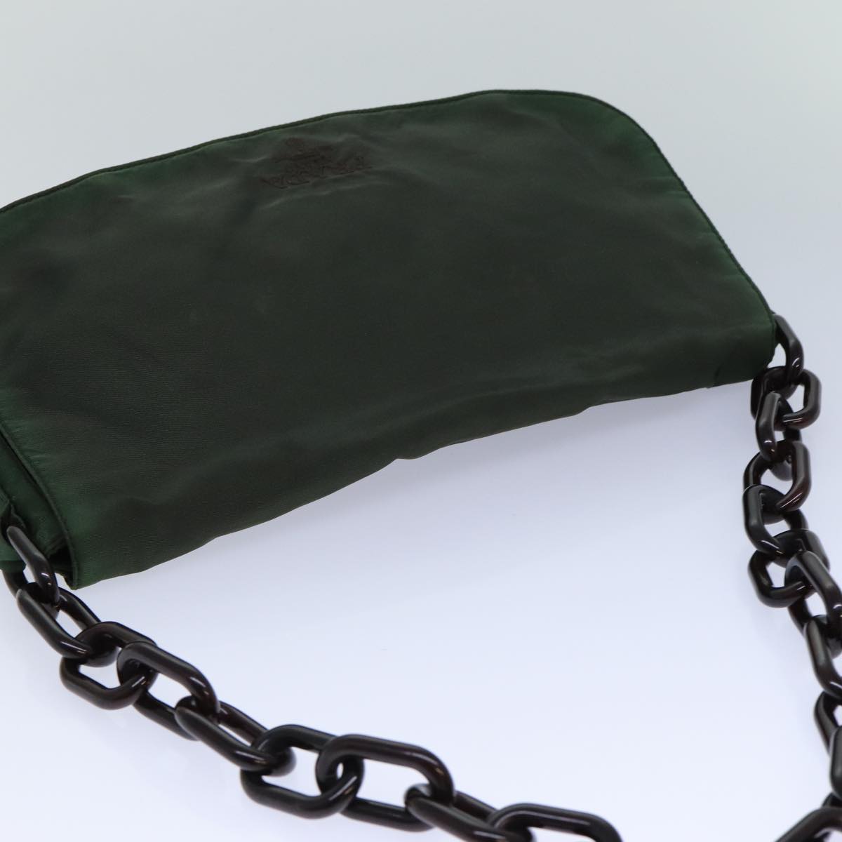 PRADA Chain Shoulder Bag Nylon Green Auth 82275