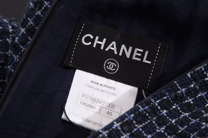 Chanel Navy Tweed Sleeveless Knee Length Dress SZ 40