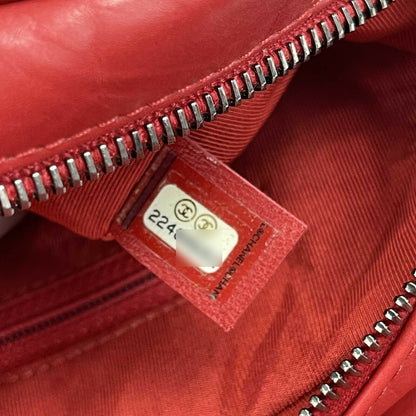 CHANEL Red Crinkled Leather Boy Chain Flap Bag / Silver-Aged - Shoulder Bag