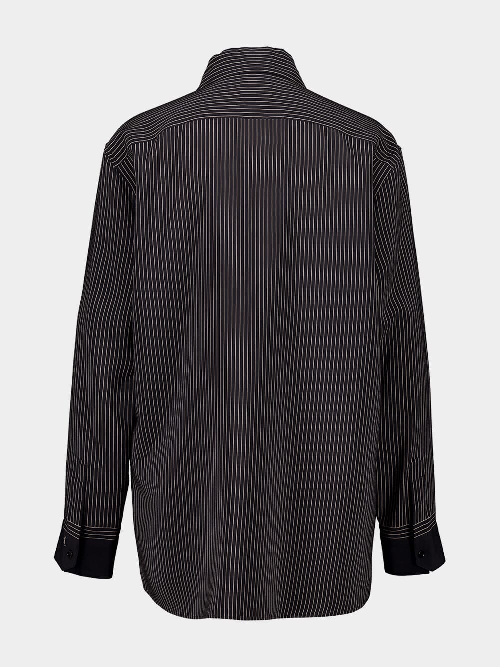 Pinstriped Silk Long-Sleeve Shirt in Black