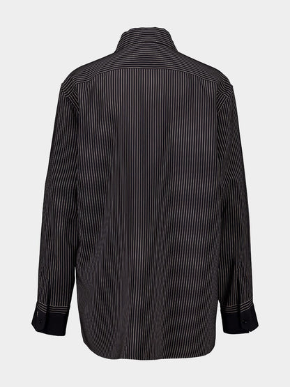 Pinstriped Silk Long-Sleeve Shirt in Black