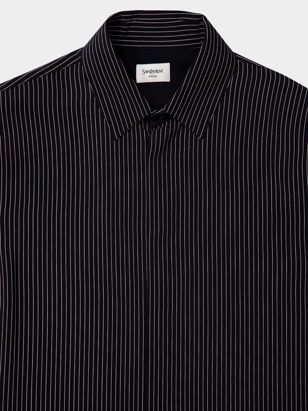 Pinstriped Silk Long-Sleeve Shirt in Black