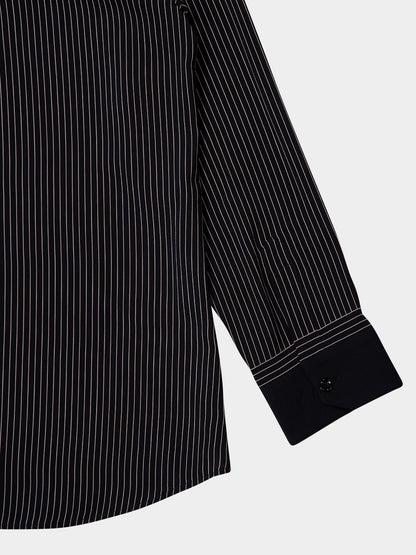 Pinstriped Silk Long-Sleeve Shirt in Black