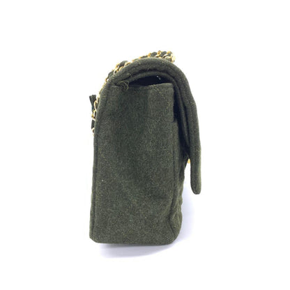 Chanel Classic Flap Khaki Green Wool Vintage Double Flap Bag 24k Gold Hardware