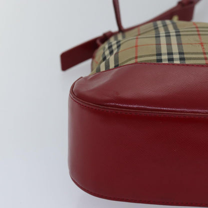 BURBERRYSs Nova Check Shoulder Bag Canvas Beige Red Auth 82690