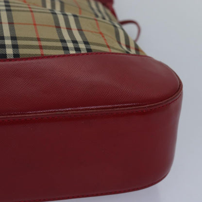 BURBERRYSs Nova Check Shoulder Bag Canvas Beige Red Auth 82690