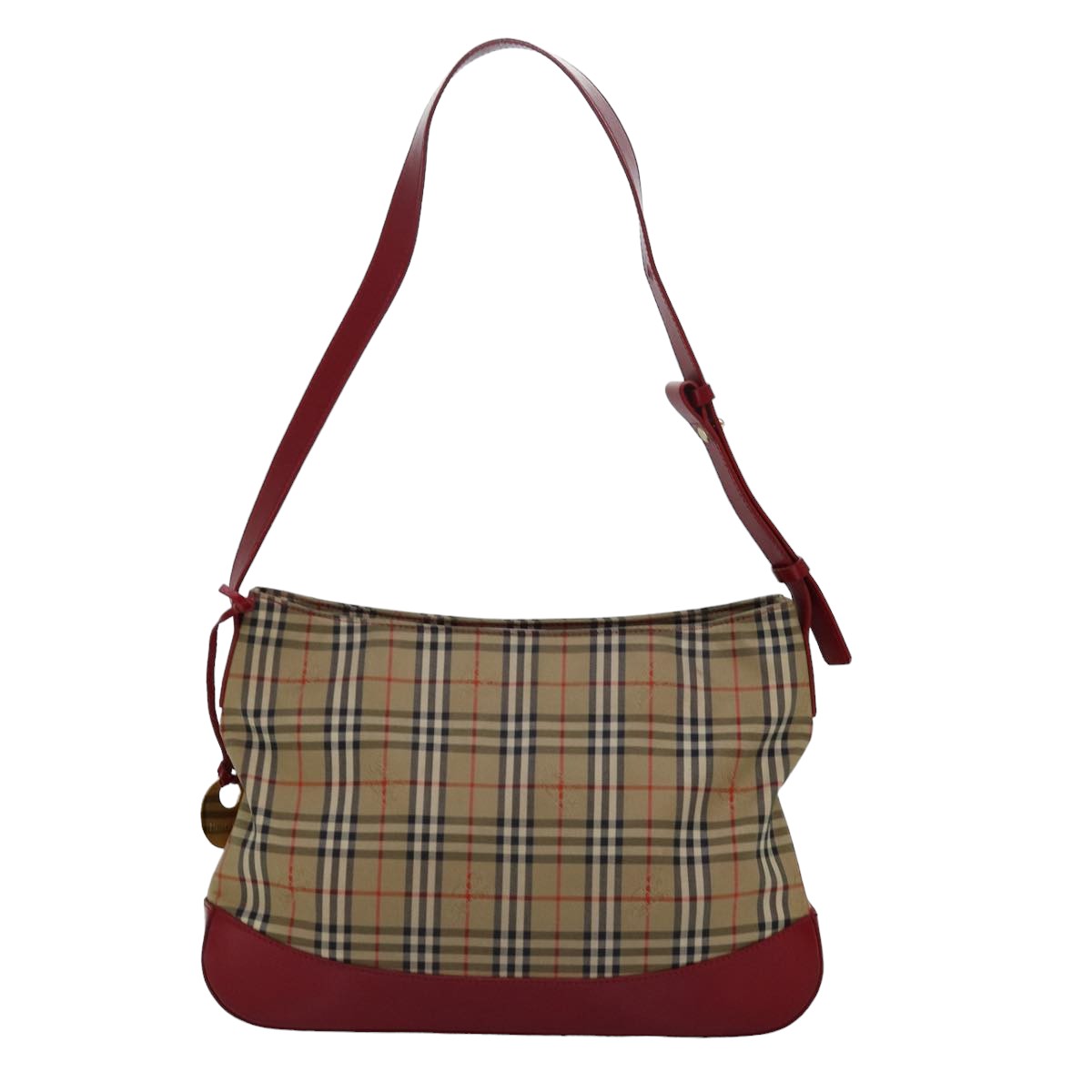 BURBERRYSs Nova Check Shoulder Bag Canvas Beige Red Auth 82690