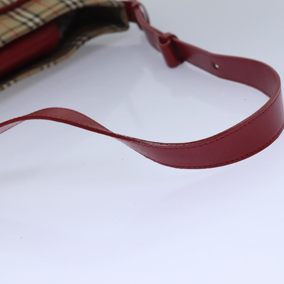 BURBERRYSs Nova Check Shoulder Bag Canvas Beige Red Auth 82690