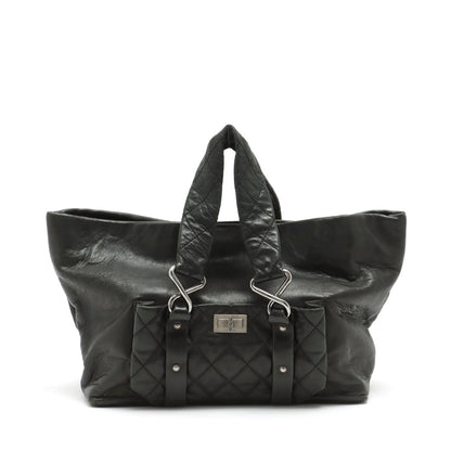 Chanel 2.55 Leather Tote Bag Matrasse Black Silver Gold  11th