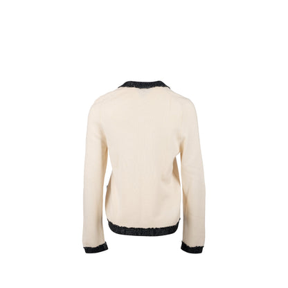Chanel Size 40 CC Logo Button Cardigan Cashmere White/Black