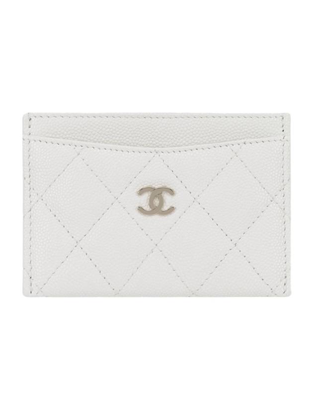 Classic Gold Hardware Grained Shiny Calfskin Card Wallet White Chanel
