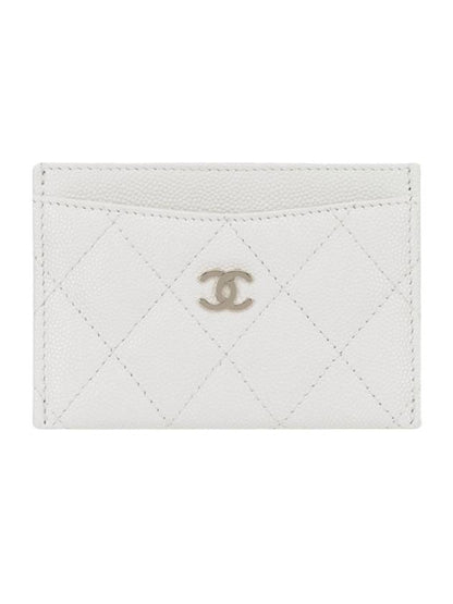 Classic Gold Hardware Grained Shiny Calfskin Card Wallet White Chanel