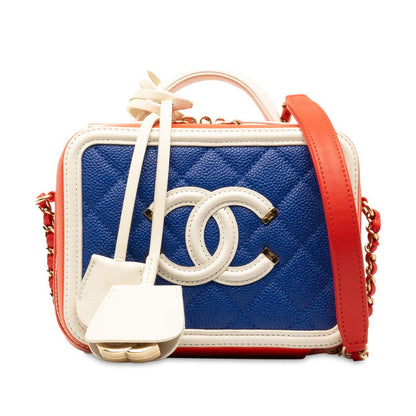 Chanel CC Filigree Vanity Bag Tricolor Red Blue White Caviar S  CHANEL
