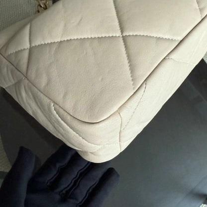 *Full Set Receipt* 19 Bag Small Quilted Goatskin Beige C19 Two-Tone Golden Hardware Series 30