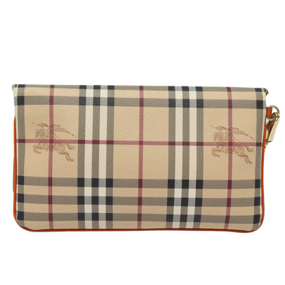 BURBERRY Nova Check Clutch Bag PVC Leather Beige Orange Auth 83126A