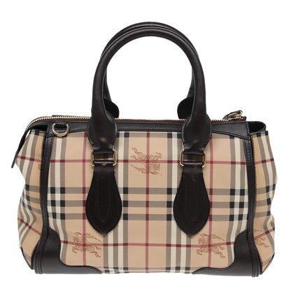 BURBERRY Nova Check Hand Bag PVC Leather Beige Auth 83146