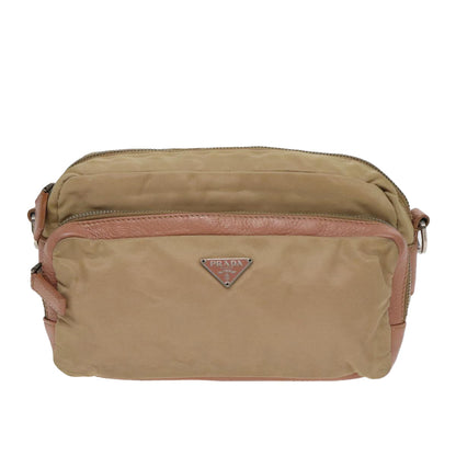 PRADA Shoulder Bag Nylon Leather Beige Auth 83156