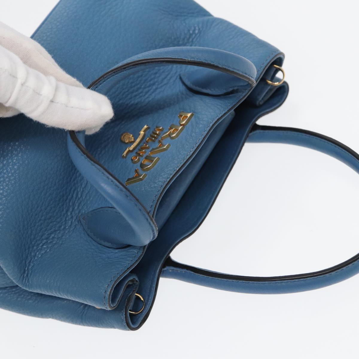 PRADA Hand Bag Leather 2way Light Blue Auth 83160