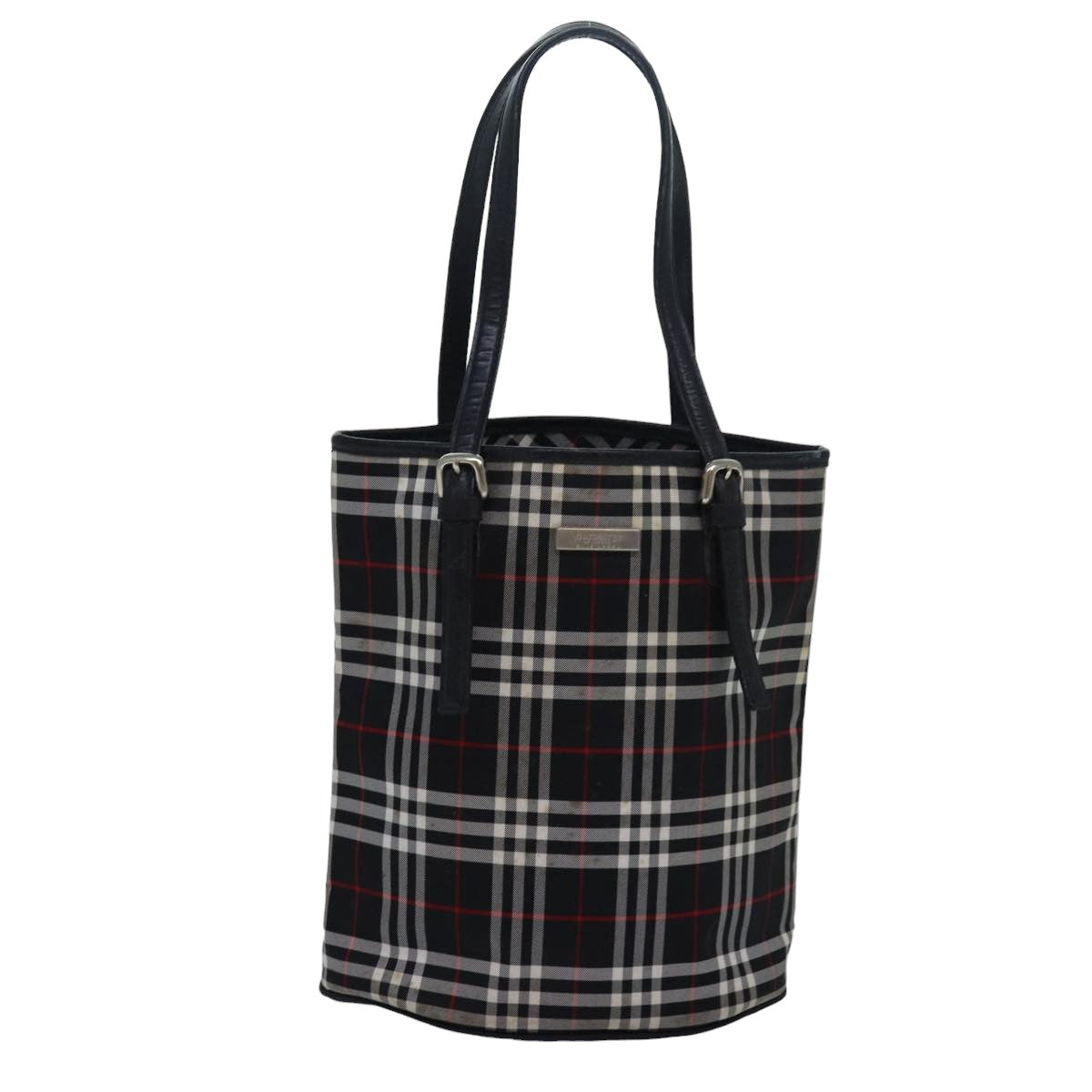 BURBERRYSs Nova Check Blue Label Tote Bag Nylon Leather Black Auth 83195