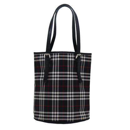 BURBERRYSs Nova Check Blue Label Tote Bag Nylon Leather Black Auth 83195