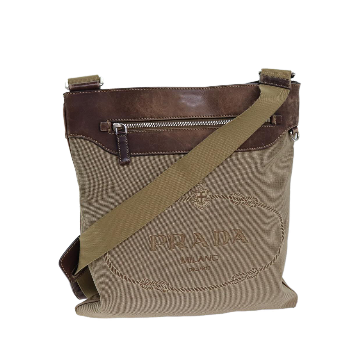 PRADA Shoulder Bag Canvas Beige Auth 83253