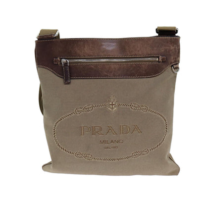 PRADA Shoulder Bag Canvas Beige Auth 83253