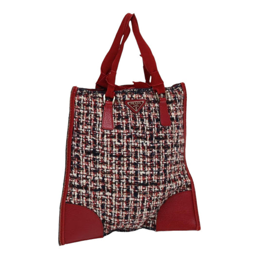 PRADA Hand Bag tweed Red Auth 83493