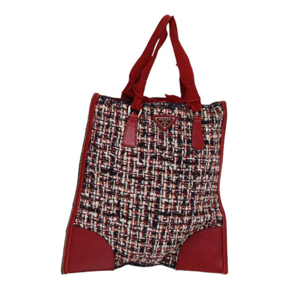 PRADA Hand Bag tweed Red Auth 83493