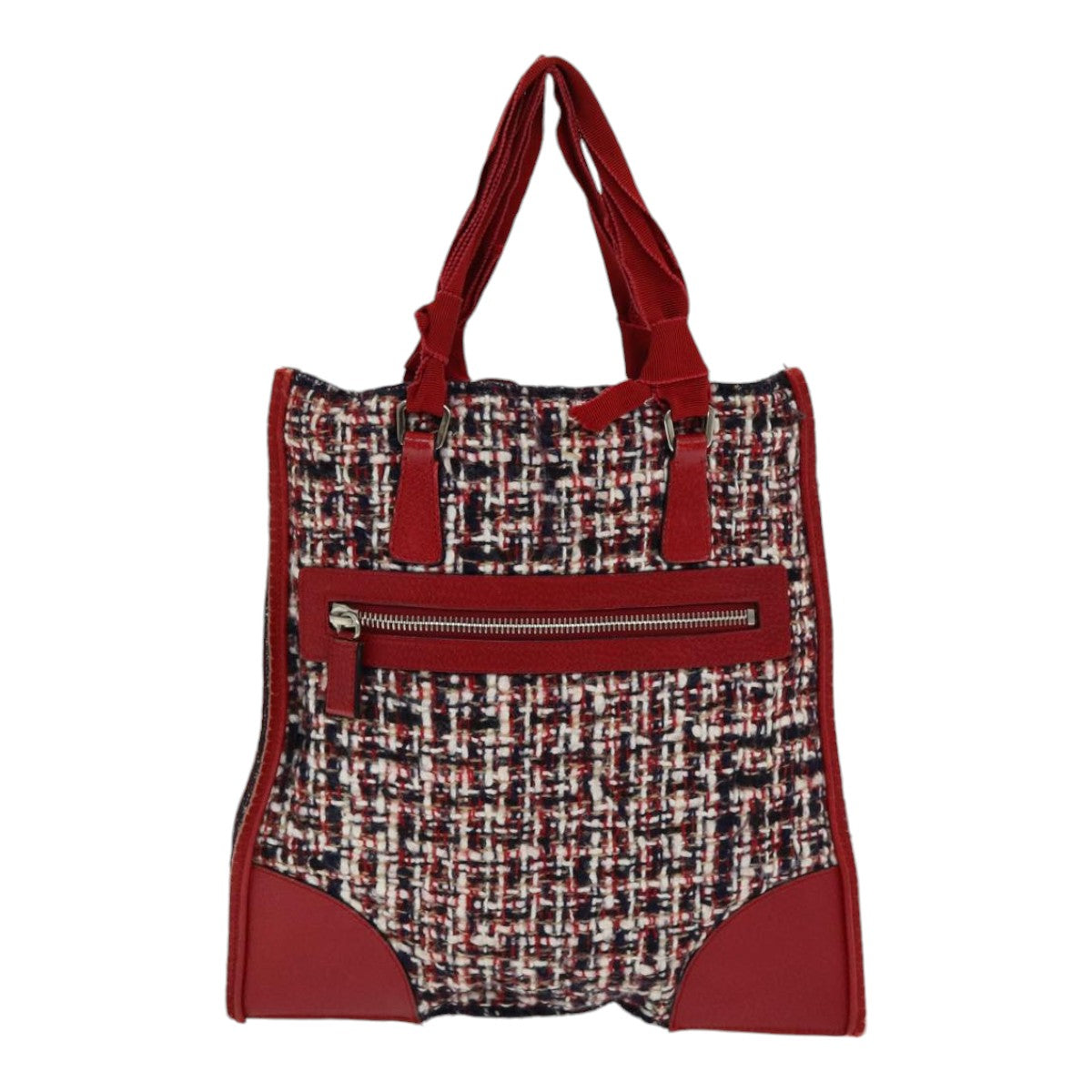 PRADA Hand Bag tweed Red Auth 83493