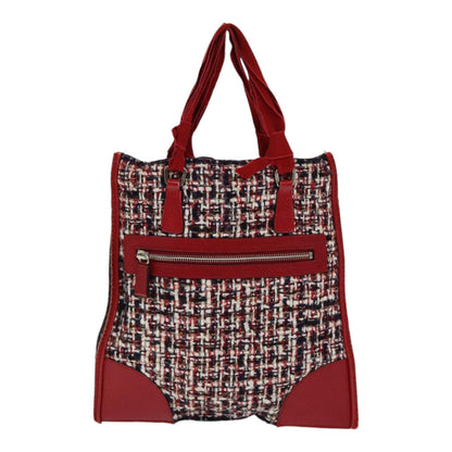 PRADA Hand Bag tweed Red Auth 83493