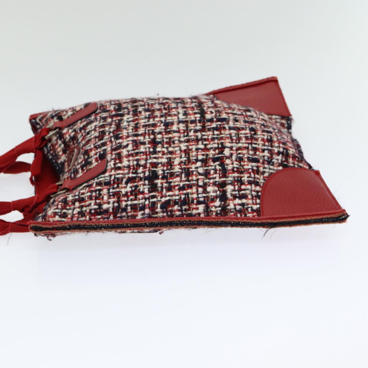 PRADA Hand Bag tweed Red Auth 83493